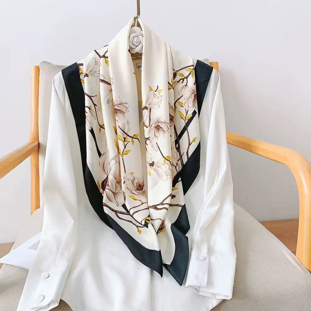 Cream Autumn Leaf Printed Square Scarf