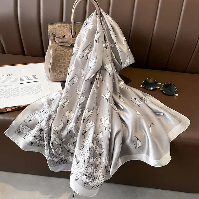 Silver Lily Printed Silk Scarf
