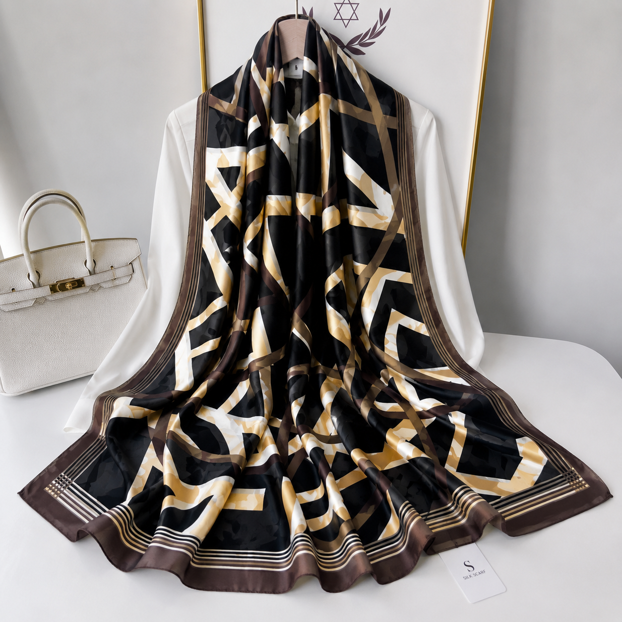 Marble Elegance Printed Silk Scarf