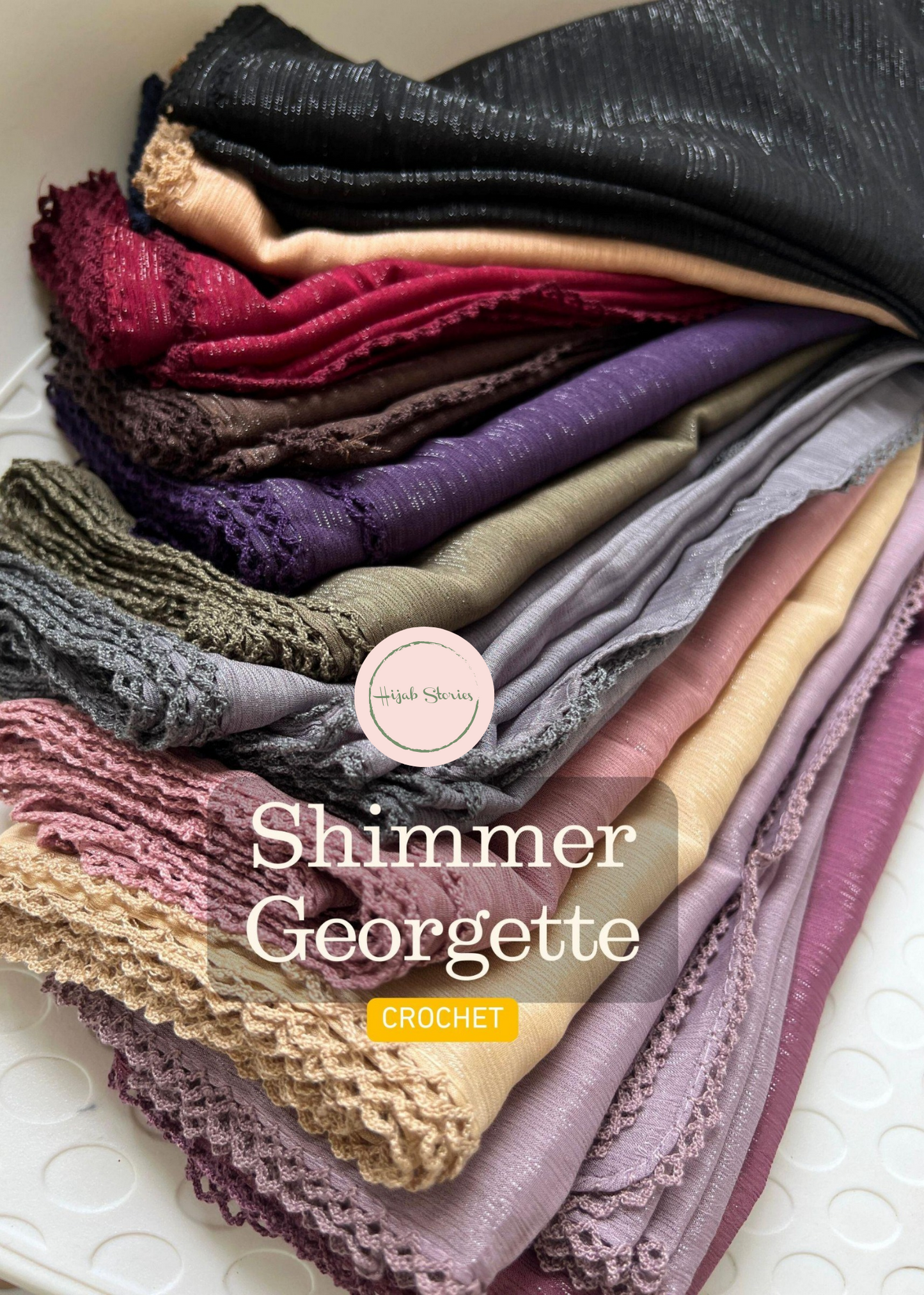Georgette Shimmer Crochet Hijabs – Black Georgette Party Wear Hijabs