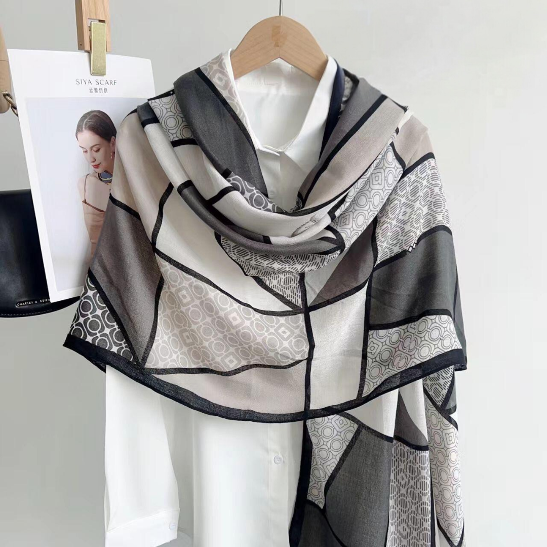 Black Squares Printed Viscose Scarf – Hijab Stories
