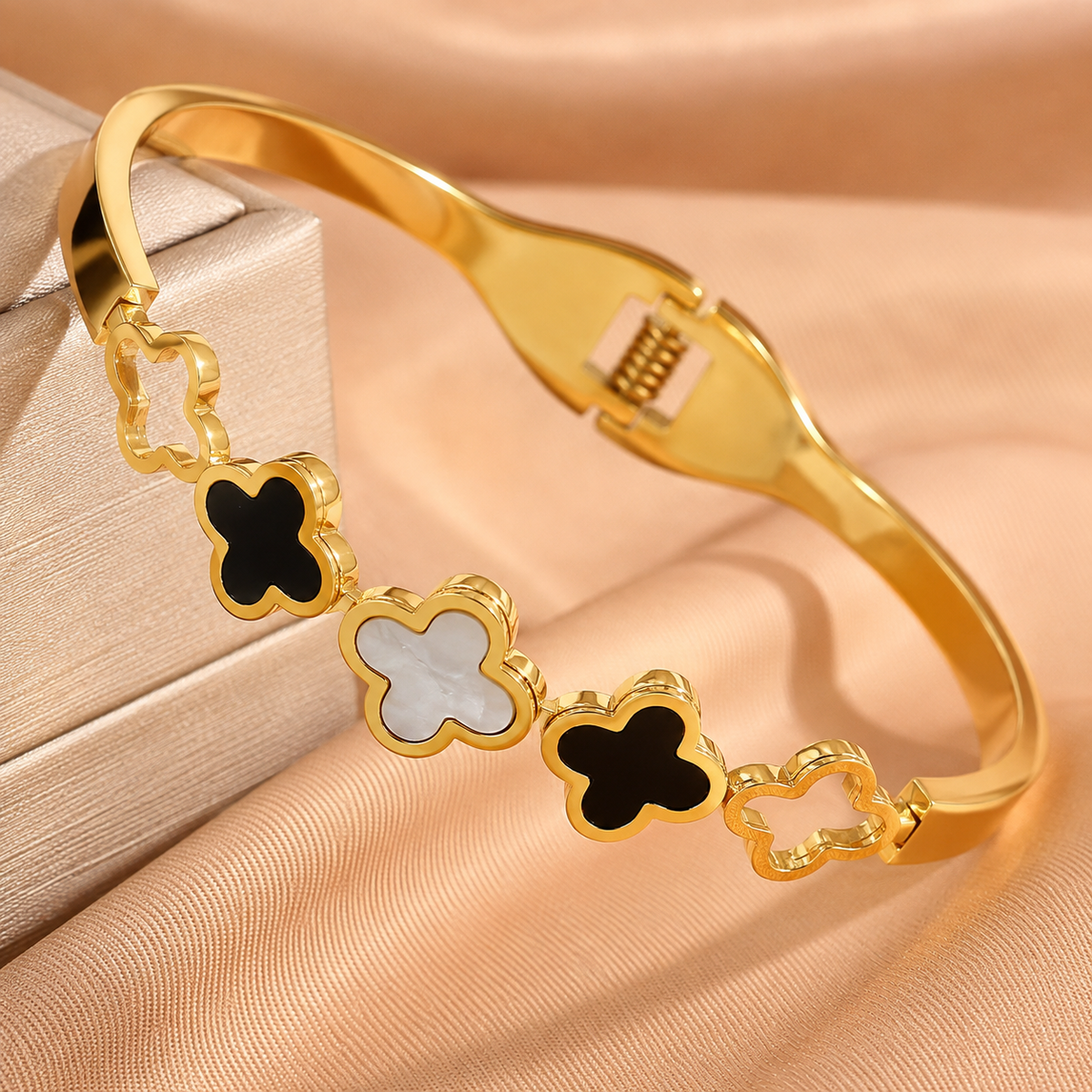 Black And White Ace Gold-Tone Anti-Tarnish Bangle Bracelet
