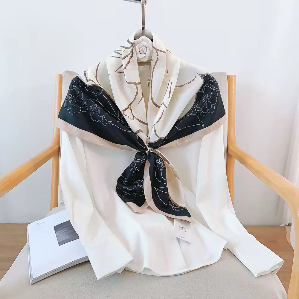 Black Meadow Whisper Printed Square Scarf