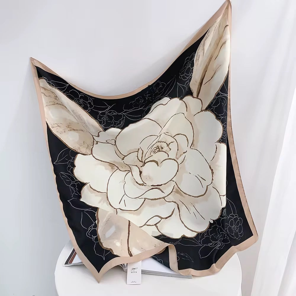 Black Meadow Whisper Printed Square Scarf