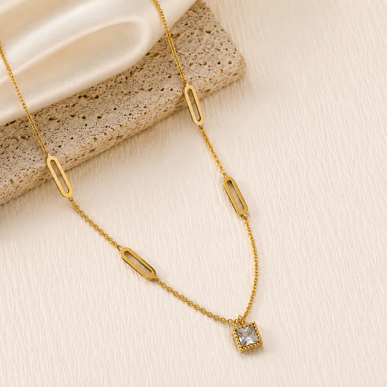 Square PrettybStone Gold-Tone Anti-Tarnish Necklace