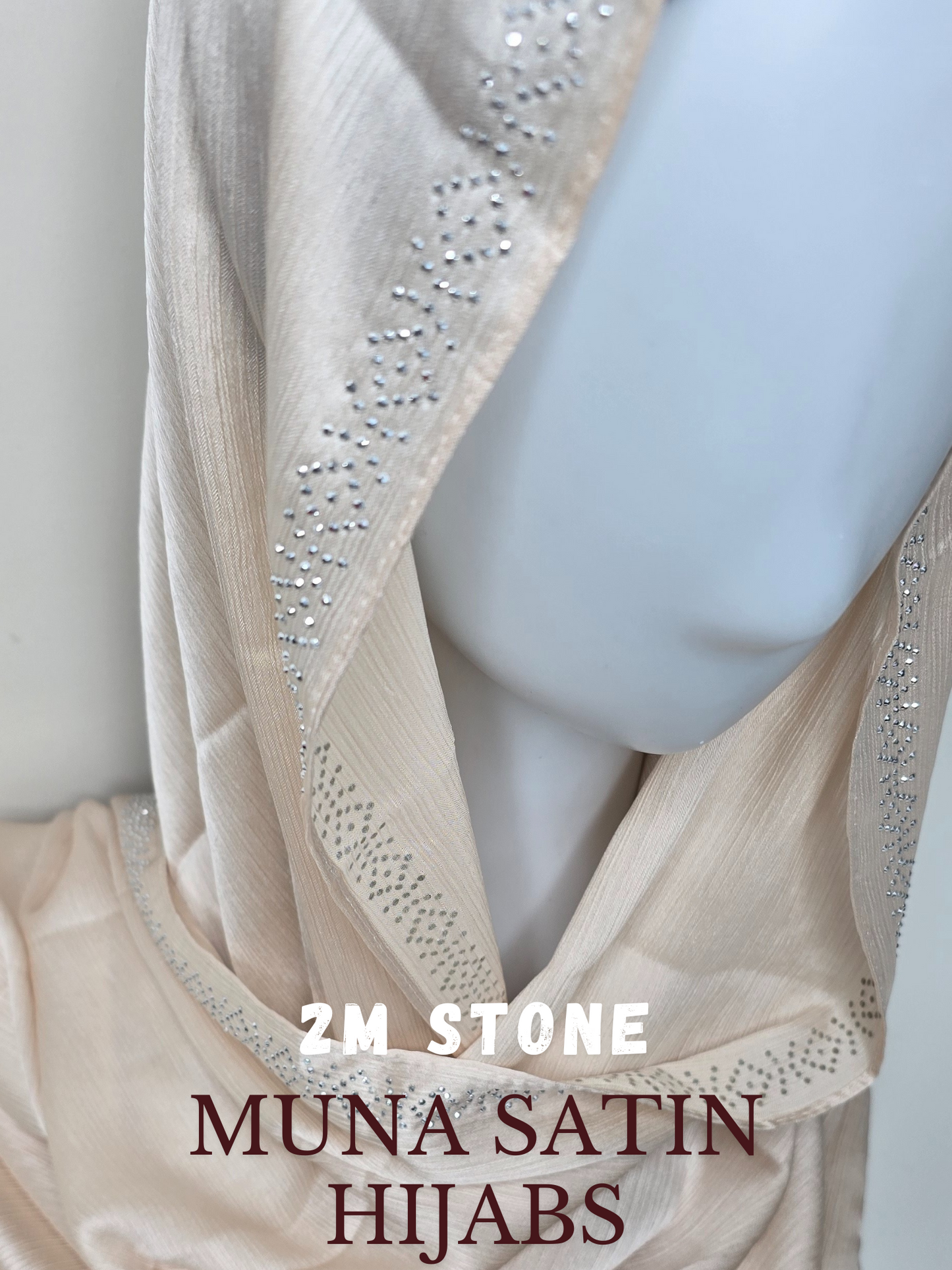 2M Stone Muna Satin Hijabs Summer Edition – Mehendi Satin Party Wear Hijabs