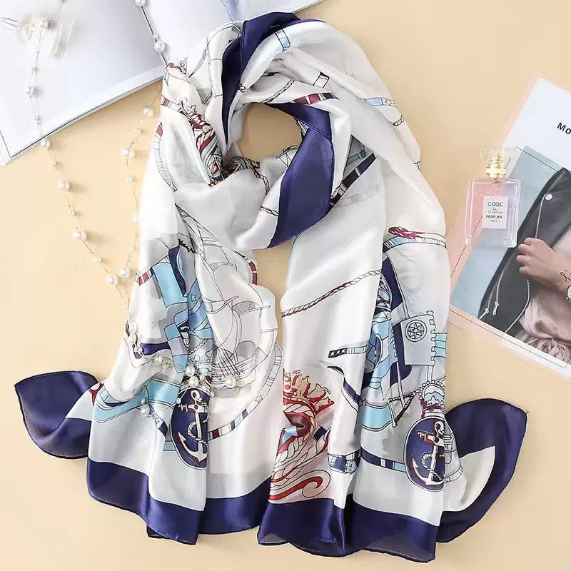 Linear Ship Printed Silk Scarf Summer Edition 26'