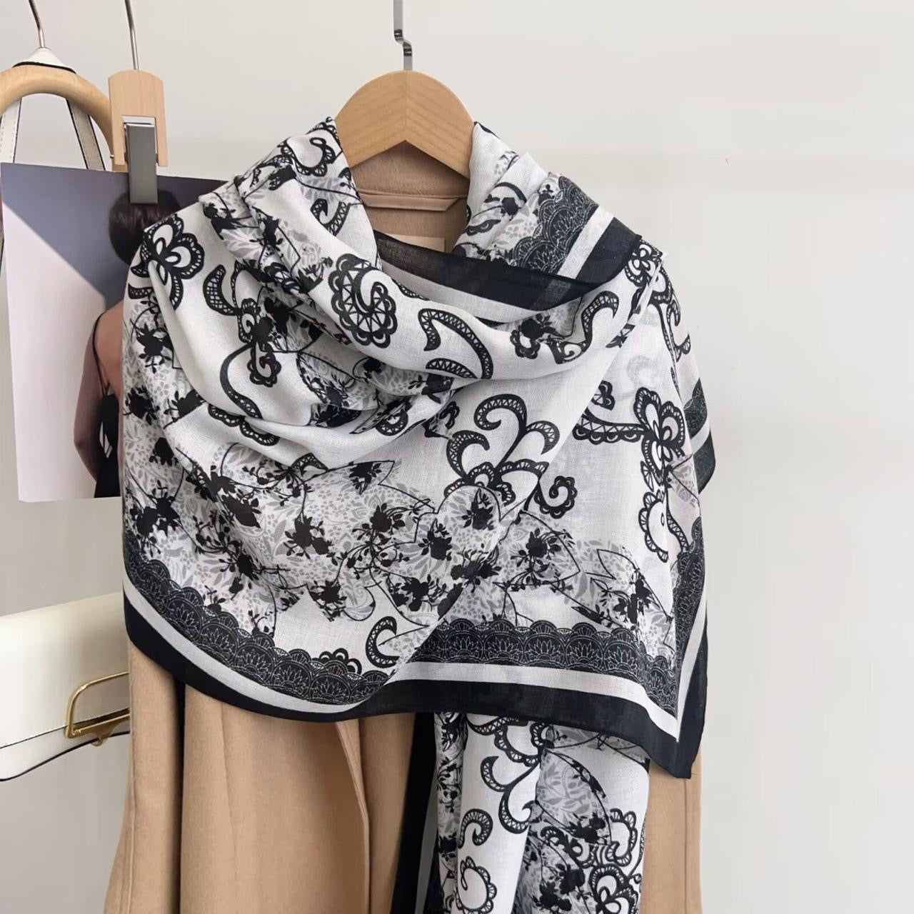 Black Flower Hit Printed Viscose Scarf