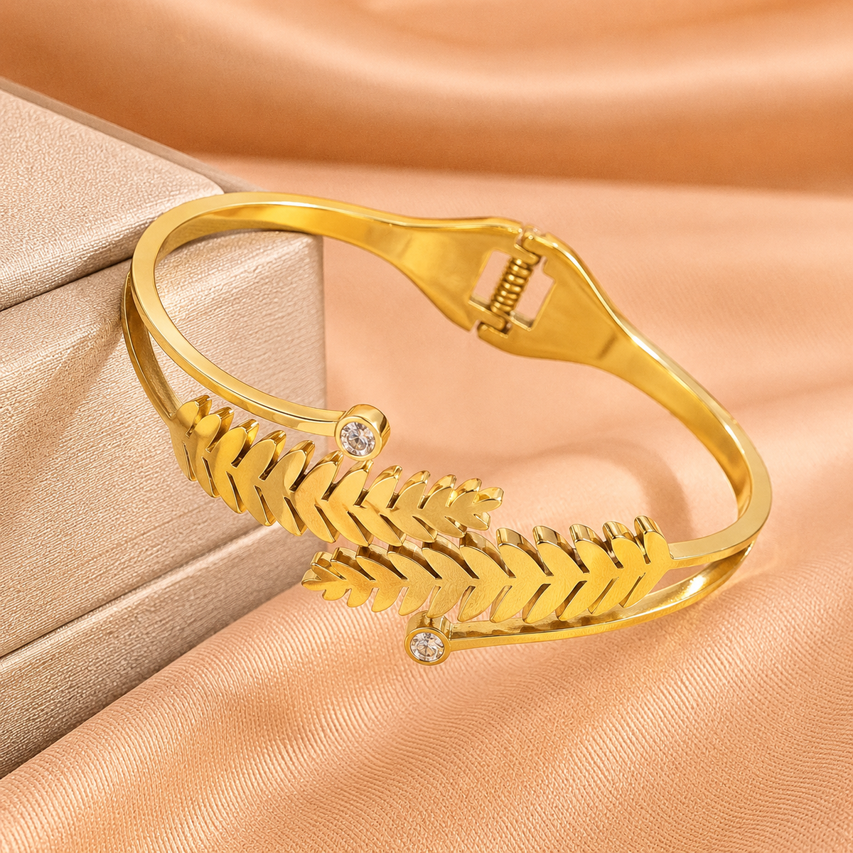 Leaf Stone Gold-Tone Anti-Tarnish Bangle Bracelet