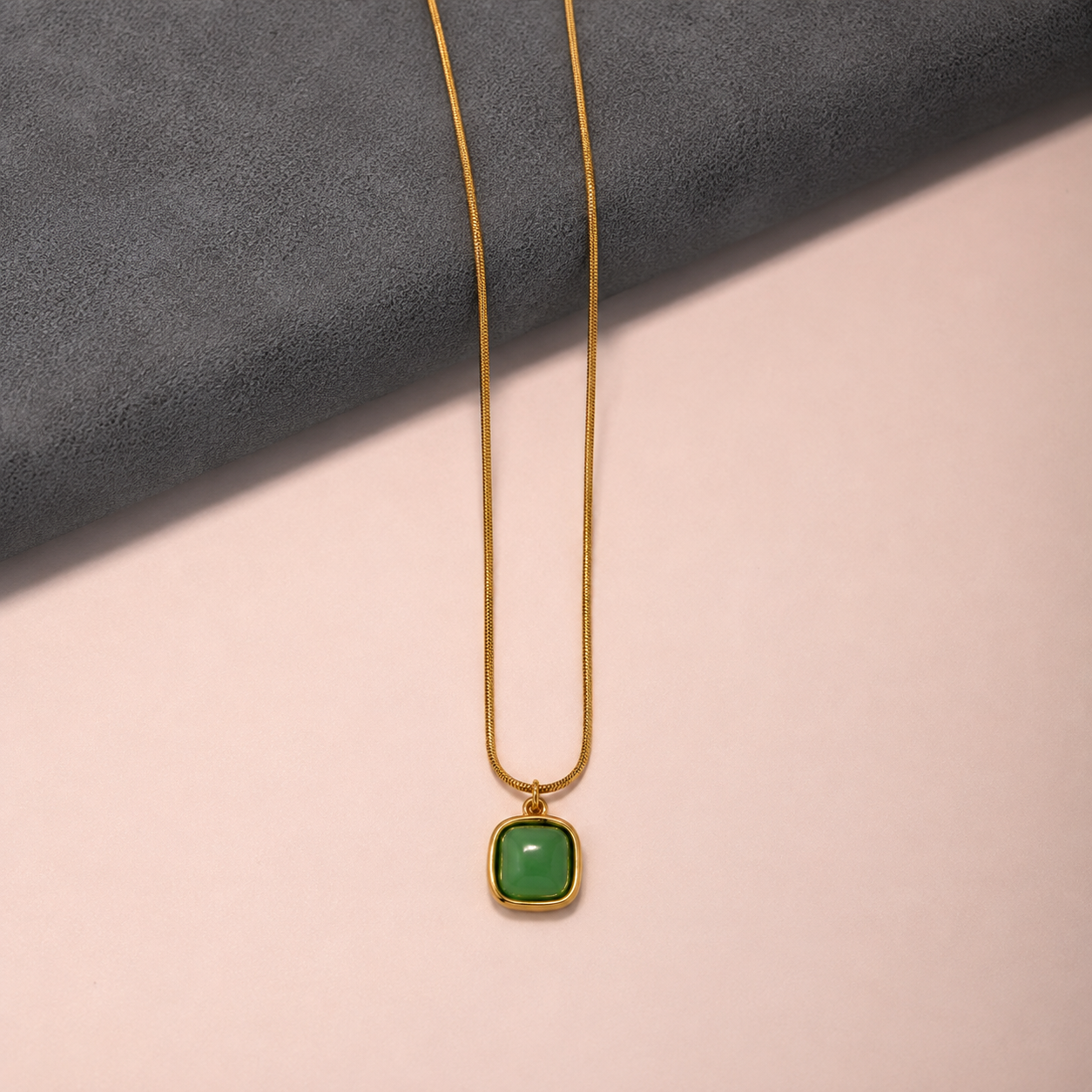 Green Square Gold-Tone Anti-Tarnish Necklace