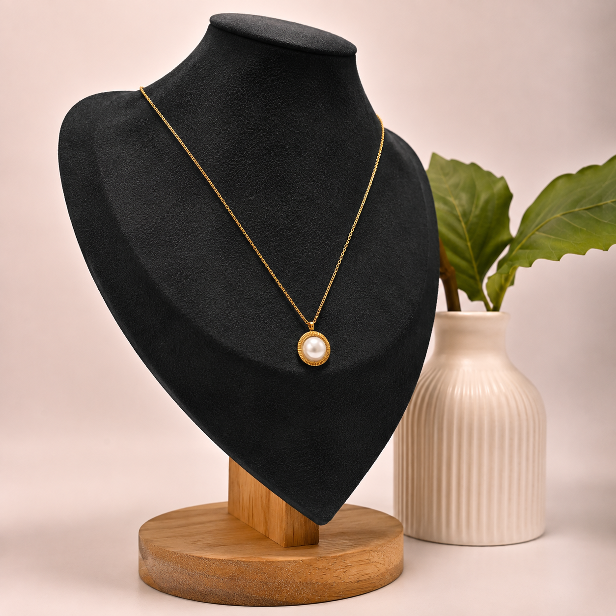 Pearl Round Gold-Tone Anti-Tarnish Necklace