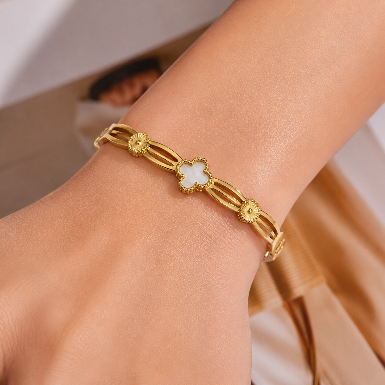 White Ace Gold-Tone Anti-Tarnish Bangle Bracelet
