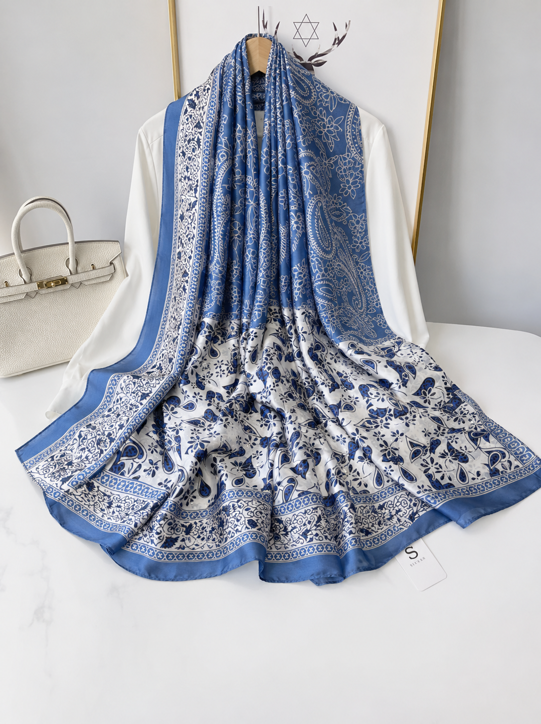 Azure Garden Printed Silk Scarf