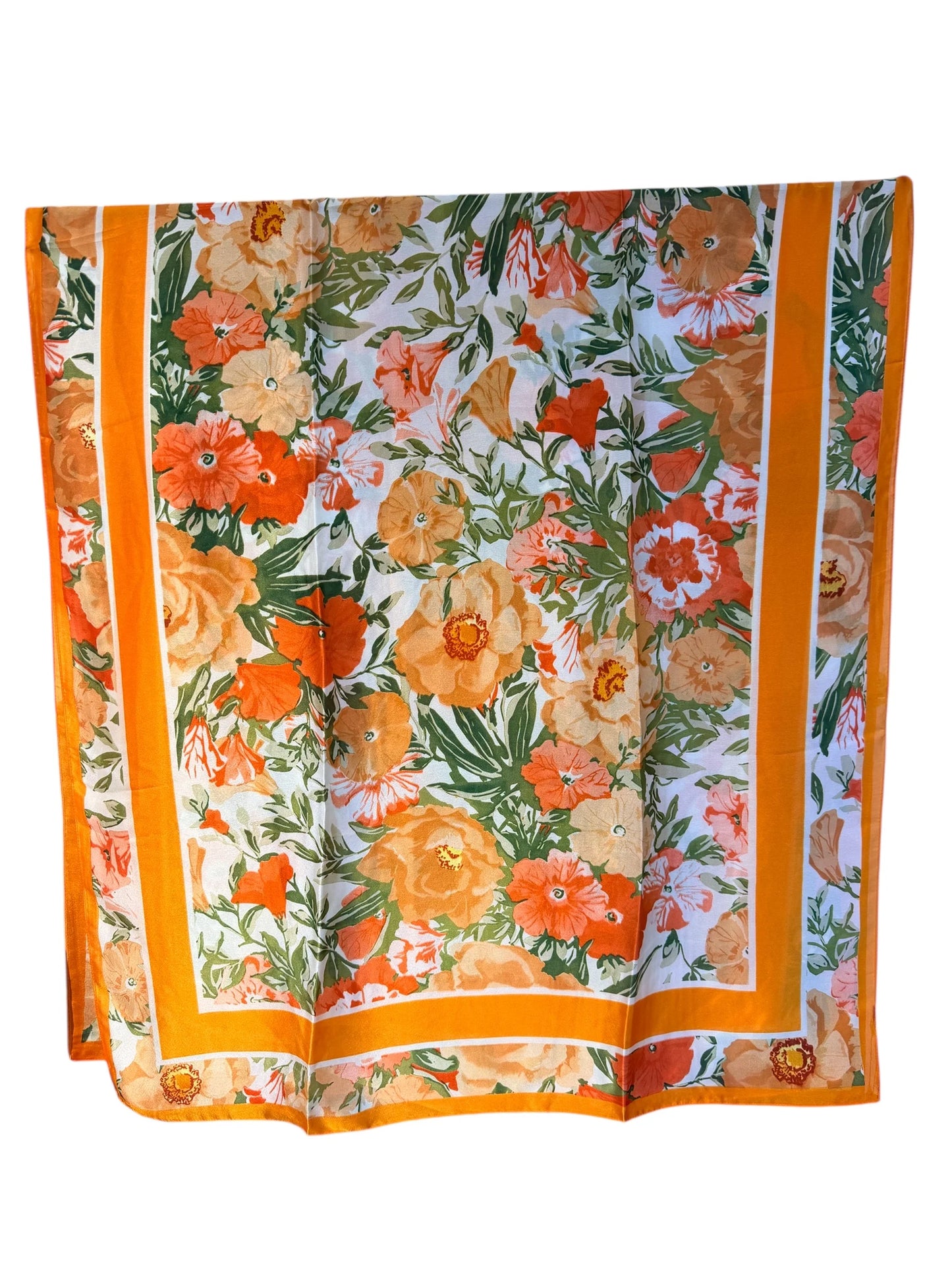 Orange Oriental Printed Silk Scarf Summer Edition 26'