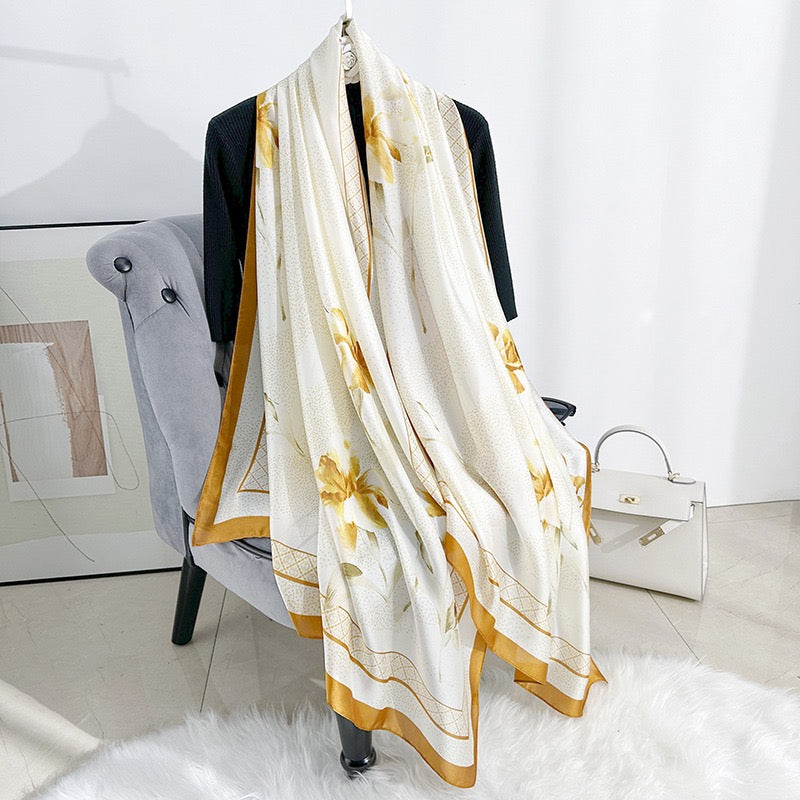 Gold Zahra Printed Silk Scarf Summer Edition 26'