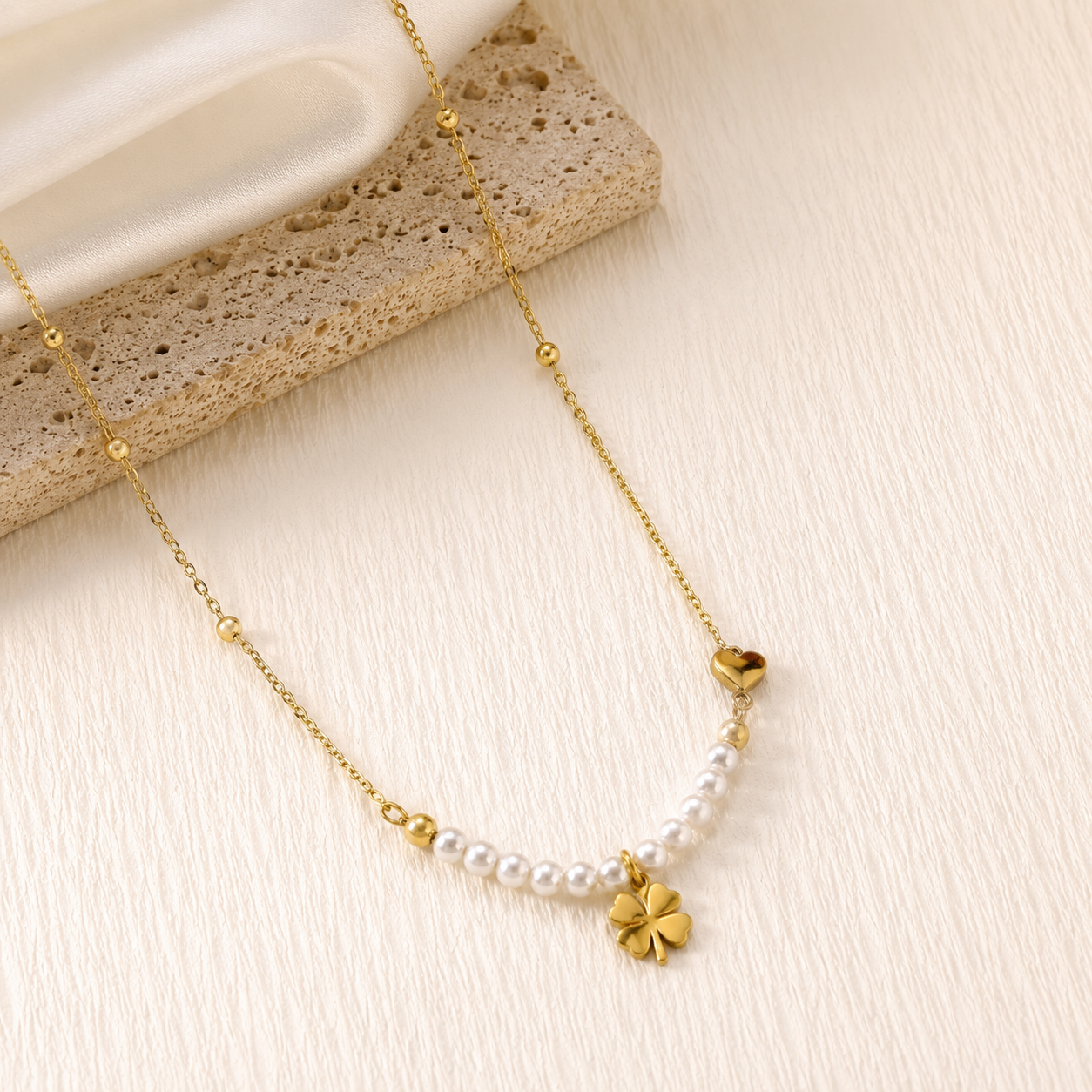 Heart Clove Gold-Tone Anti-Tarnish Necklace