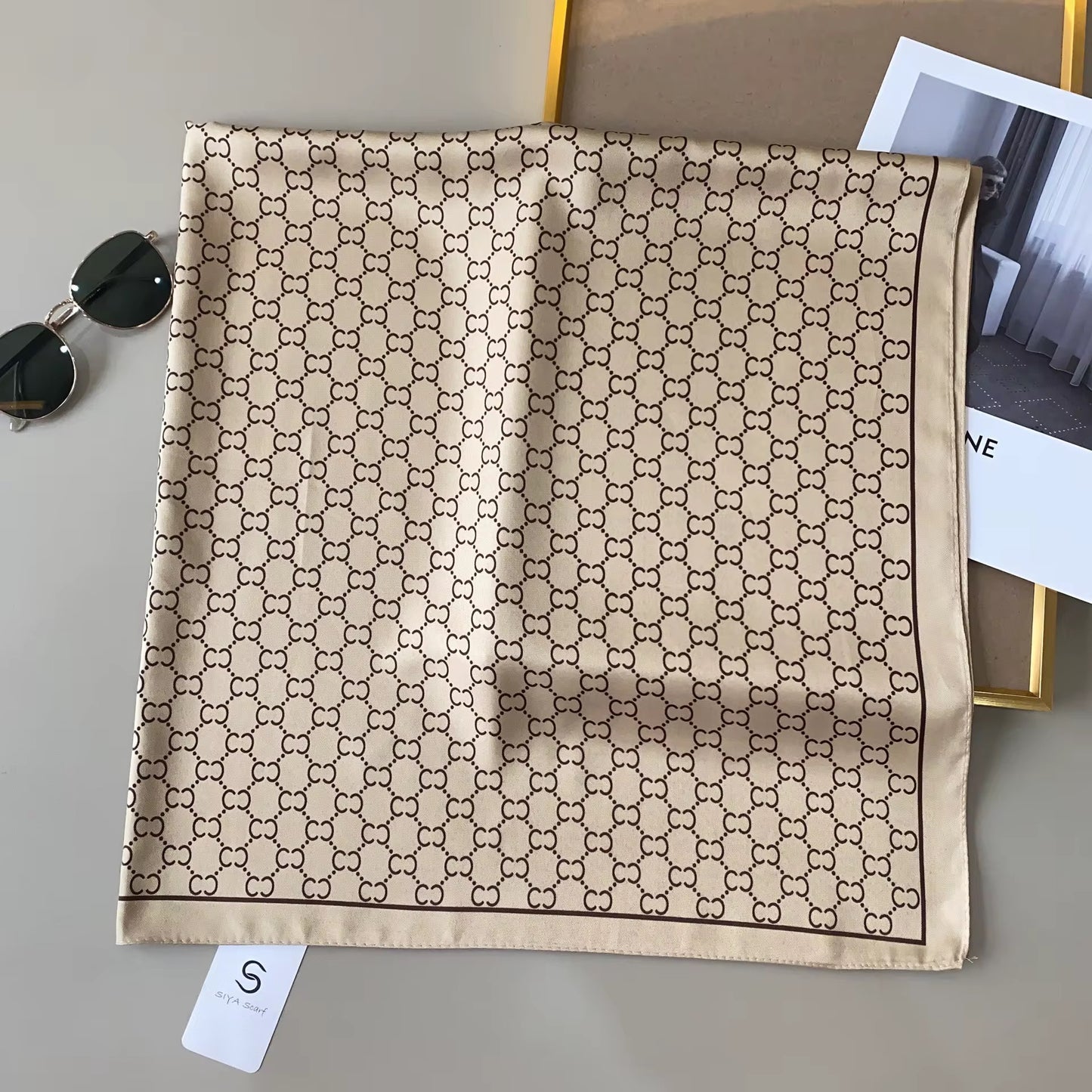 Beige Cosmos Square Scarf