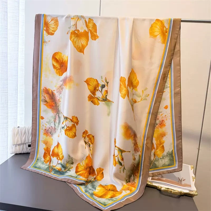 Golden Haya Bloom Printed Silk Scarf Summer Edition 26'