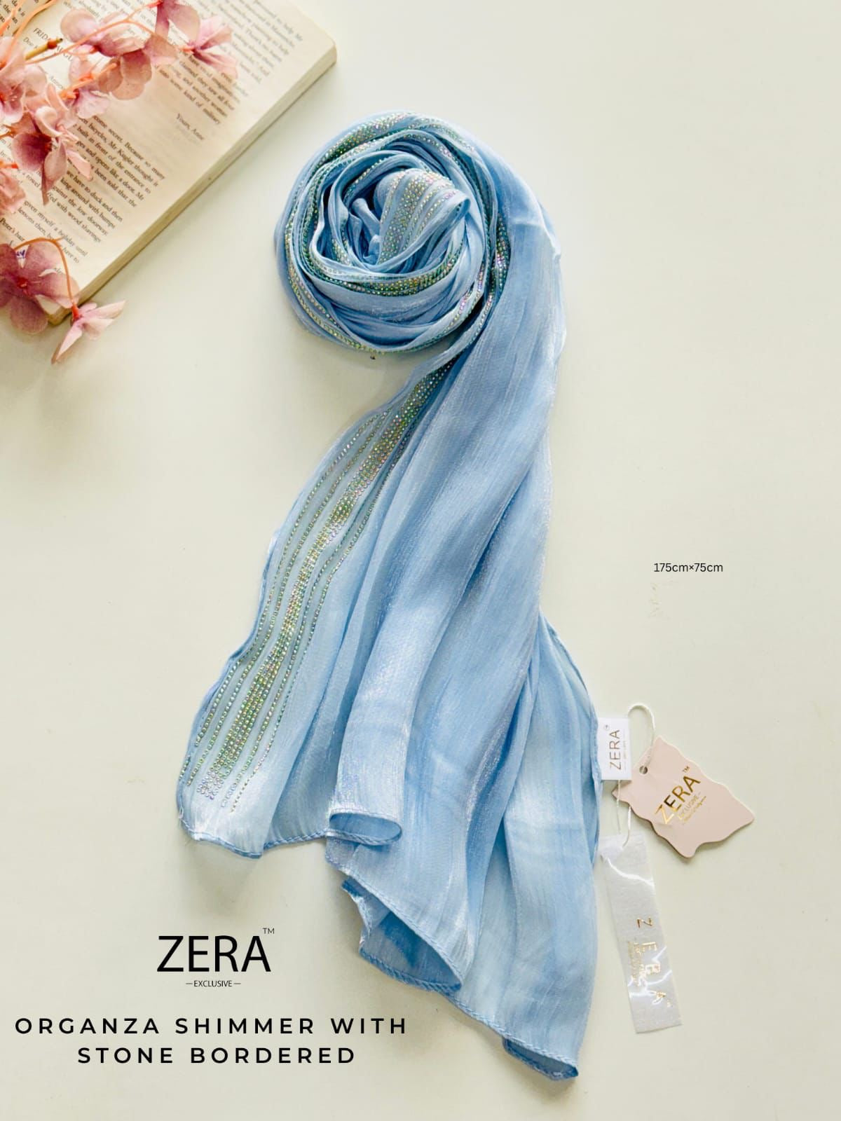 ZERA ORGANZA SHIMMER WITH STONE BORDERED