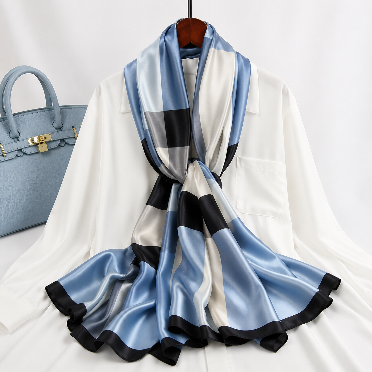 BB Blue Printed Silk Scarf