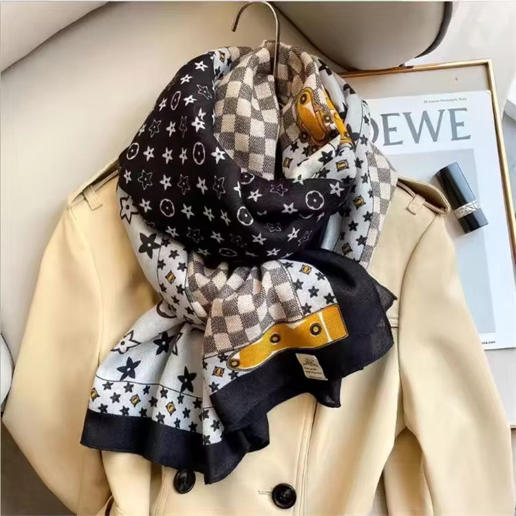 L Black Brand Printed Viscose Scarf