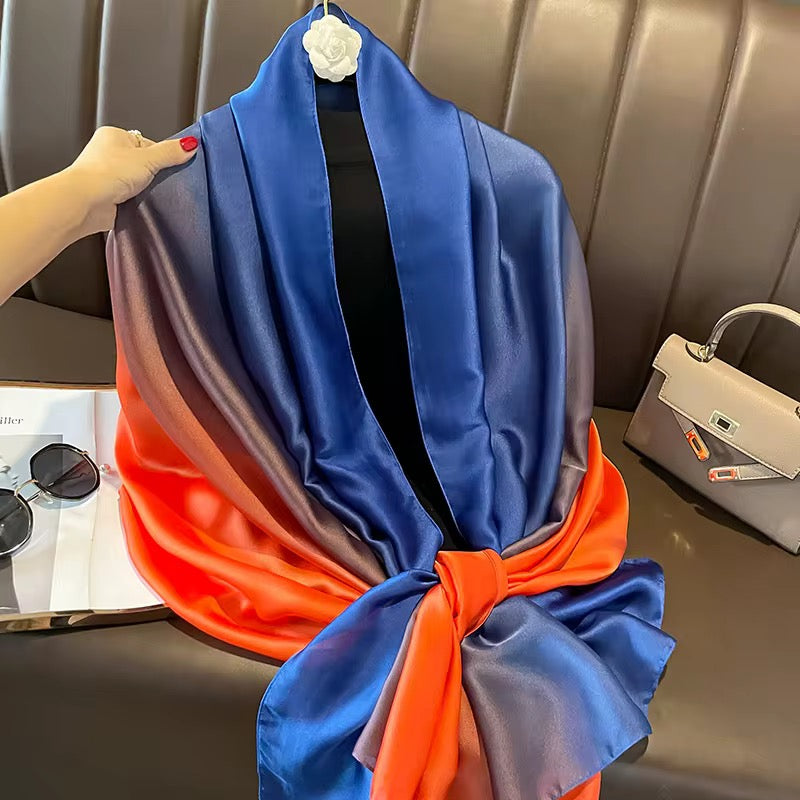 Radiant Tangerine Ombre Printed Silk Scarf