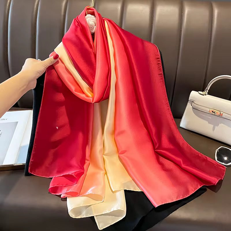 Red Cream Ombre Printed Silk Scarf