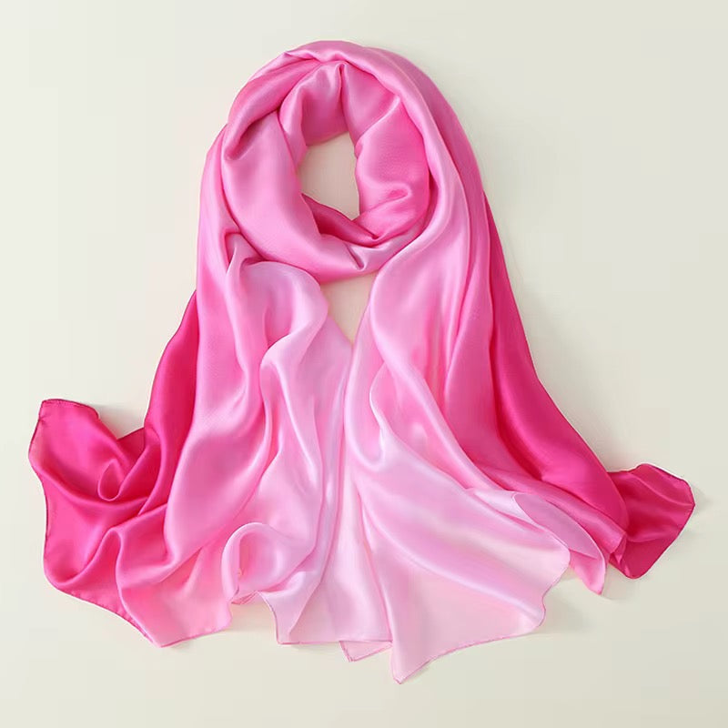Pink Bloom Ombre Printed Silk Scarf