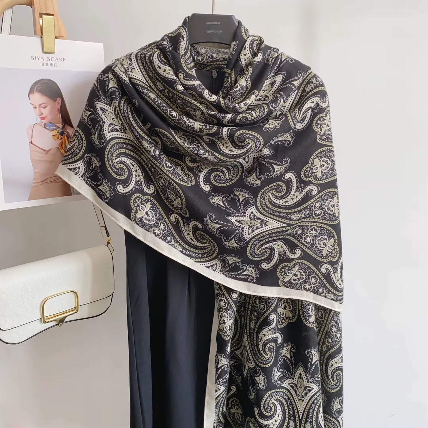 Black Mehendi floral Viscose Scarf