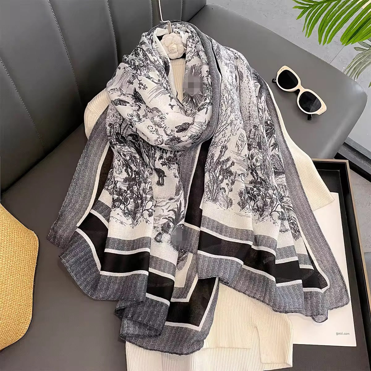 Black CD Jungle Printed Viscose Scarf
