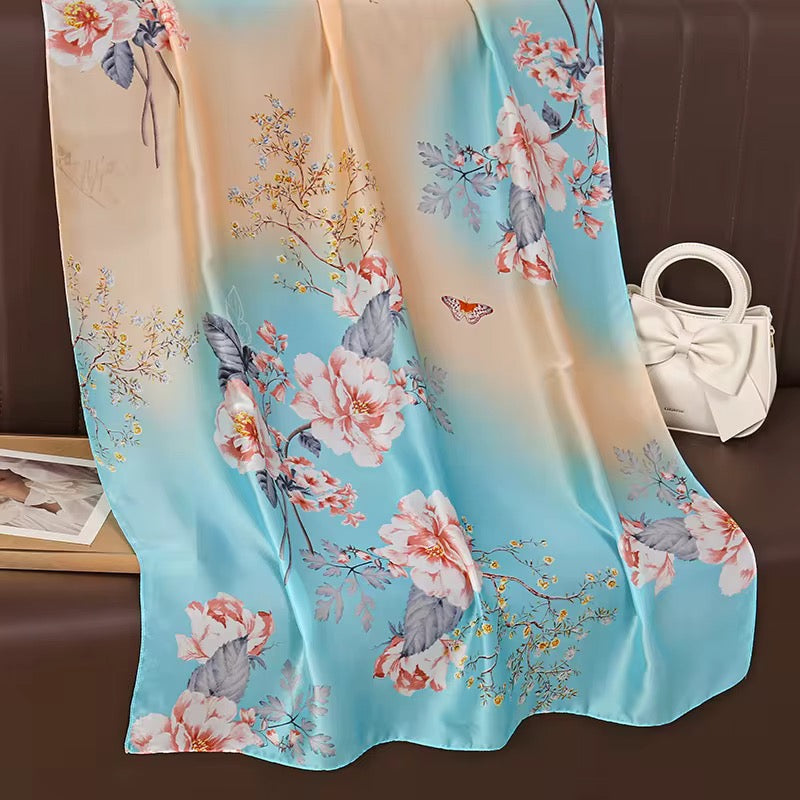 Rose Branch Petals Printed Silk Scarf