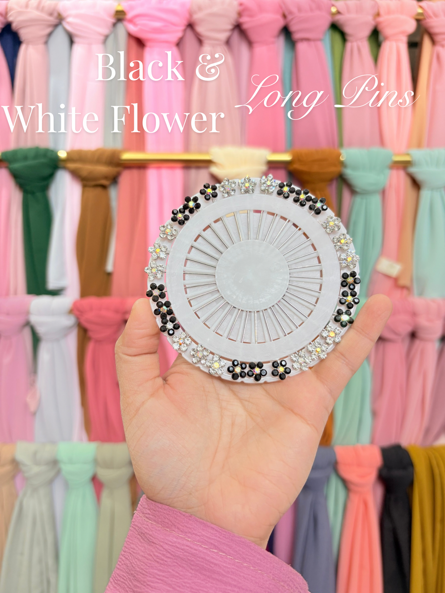 Black And White Flower Long Pins