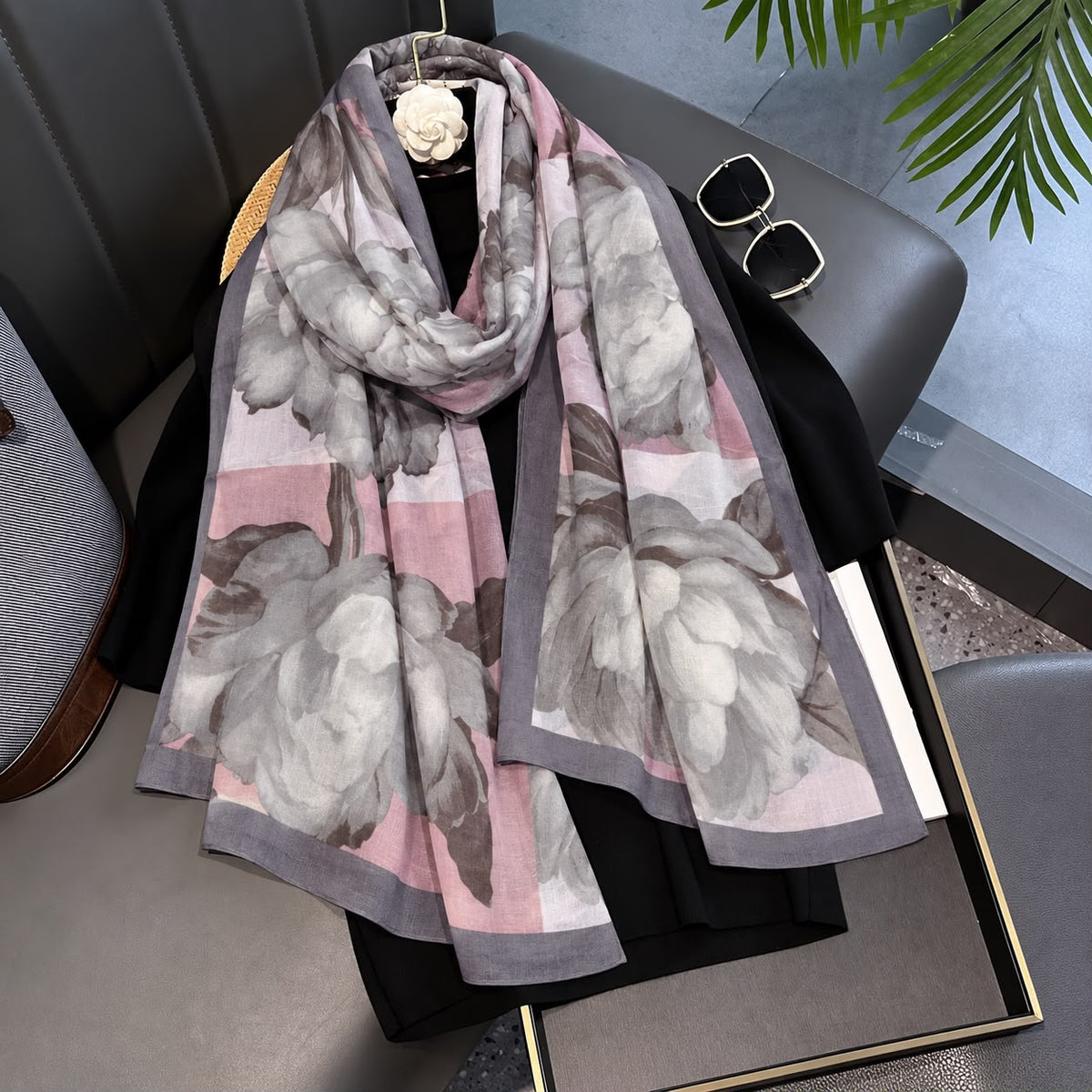 Muted Mauve Floral Printed Viscose Scarf