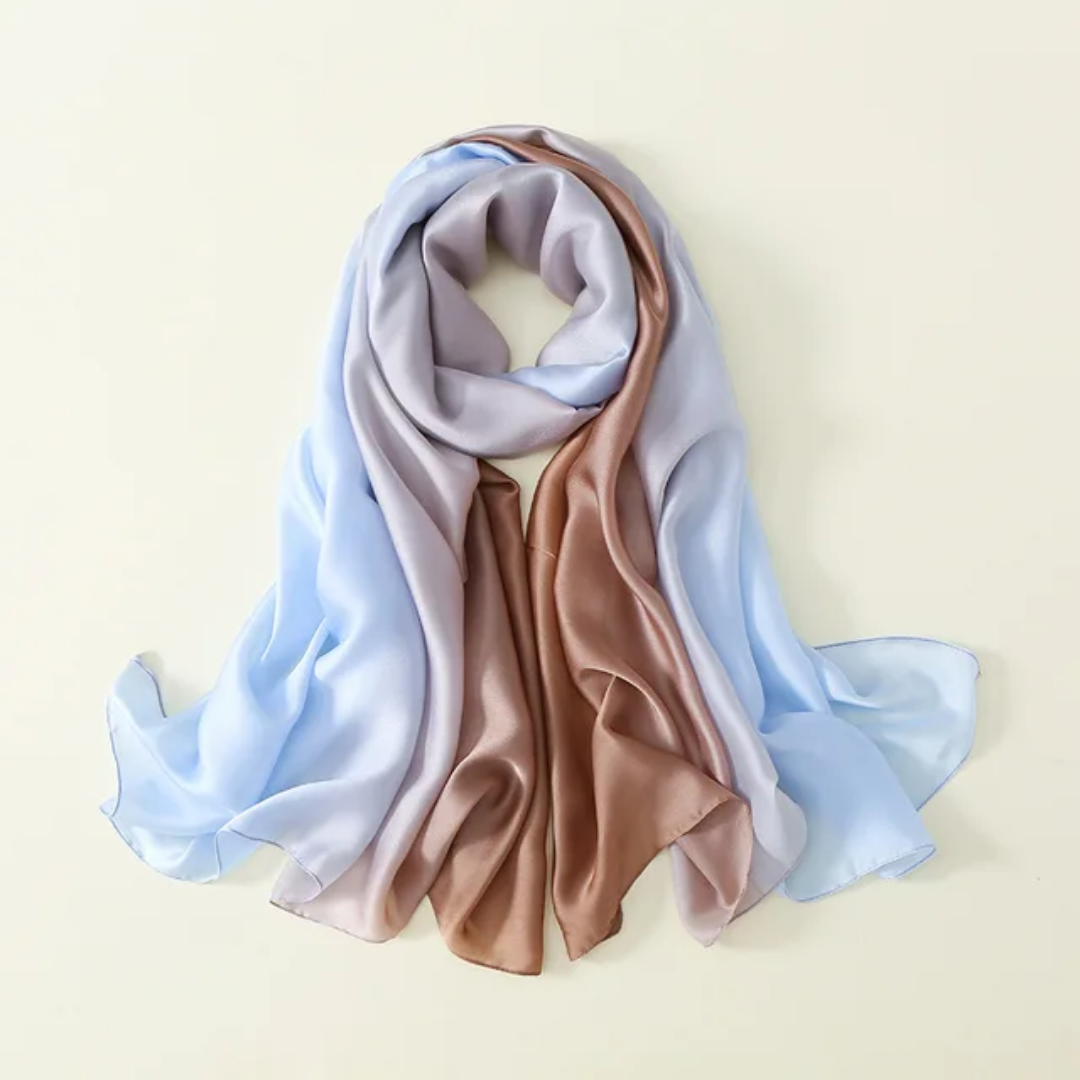 Sky Brown Ombre Printed Silk Scarf