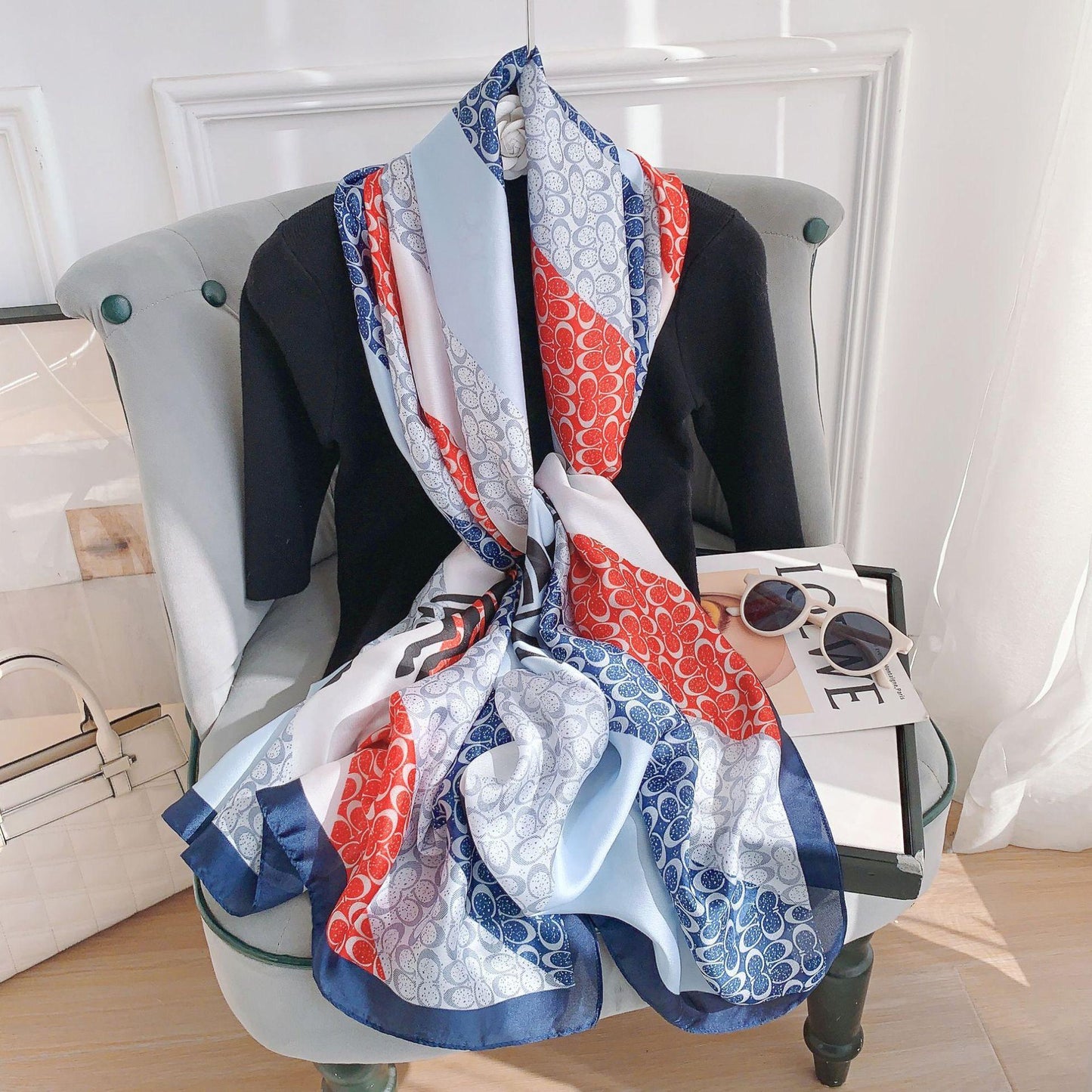 Coach Red Printed Silk Scarf Summer Edition 26'