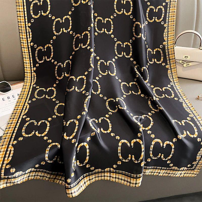 CH Black & Yellow Brand Printed Silk Scarf