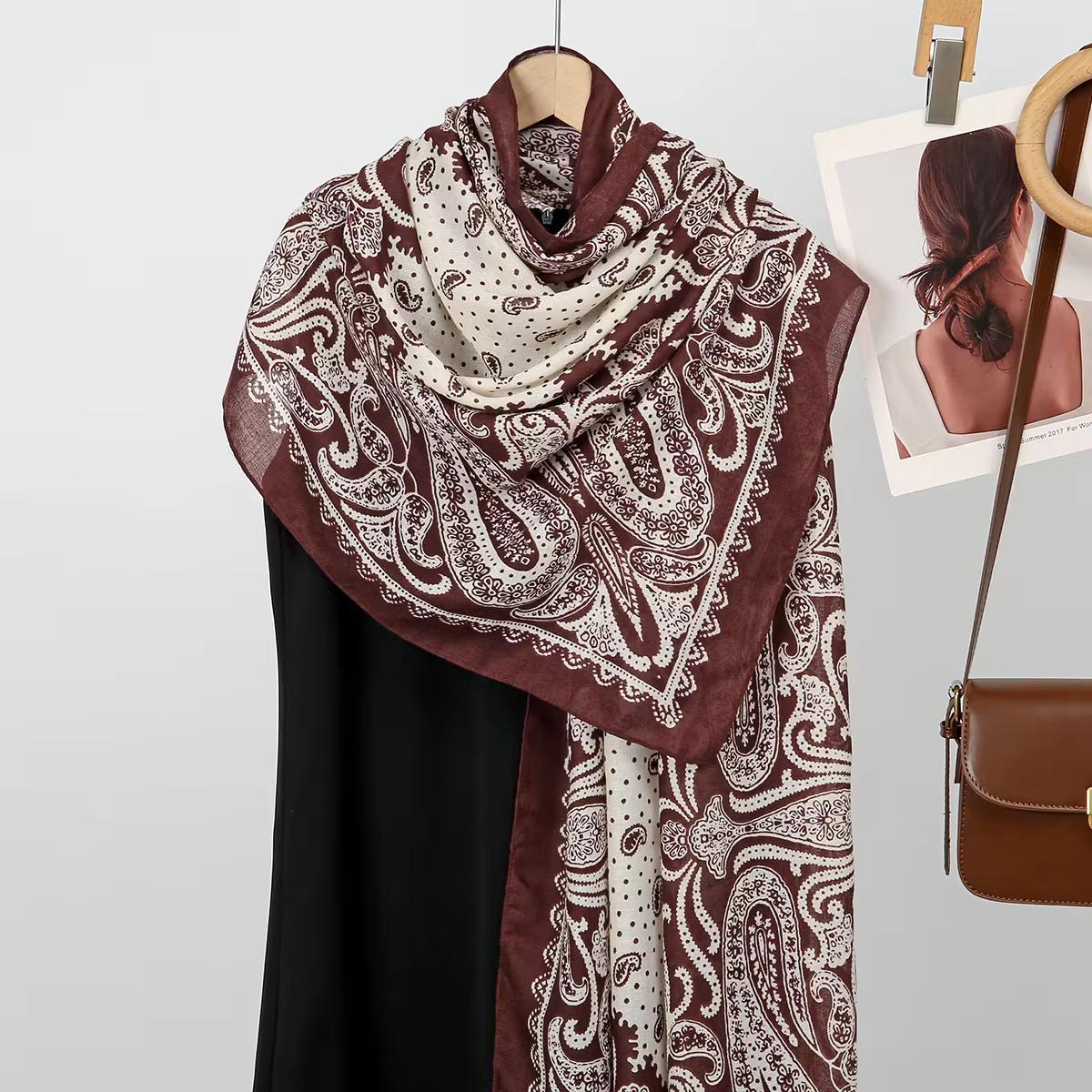 White Brown Polka Mehendi Printed Summer Edition 26’ Viscose Scarf
