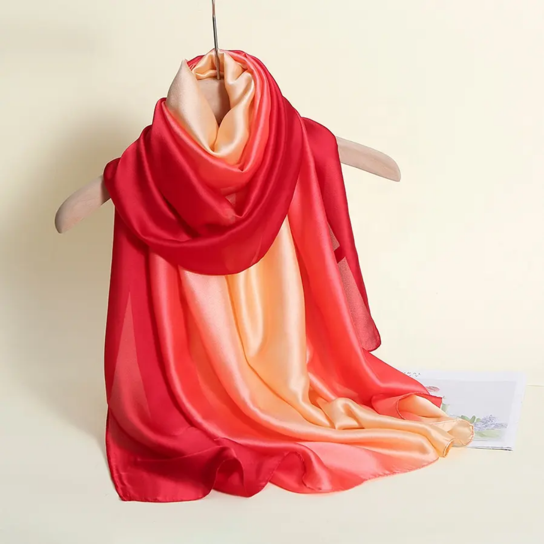 Red Cream Ombre Printed Silk Scarf