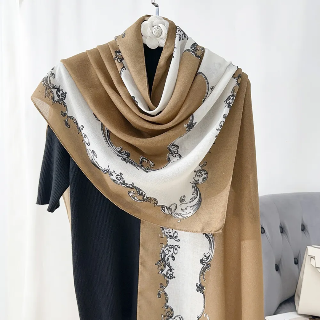 Mustard Motif Printed Viscose Scarf