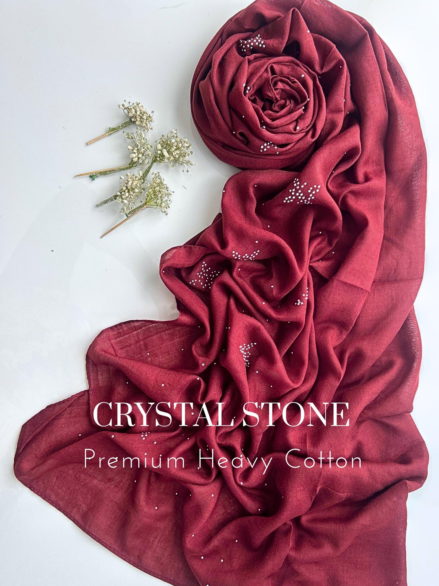 Premium Crystal Stone Heavy Cotton Hijabs – Cloud Grey Cotton Party Wear Hijabs