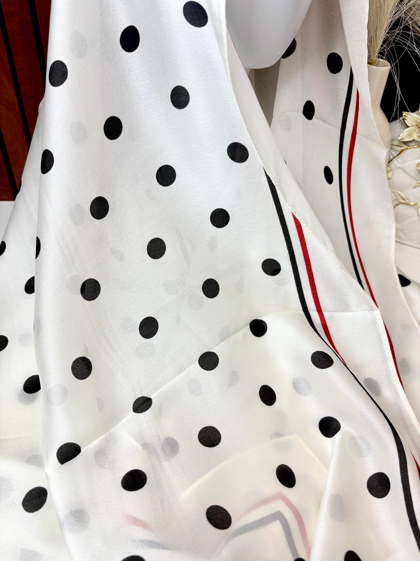 Polk White Printed Silk Scarf