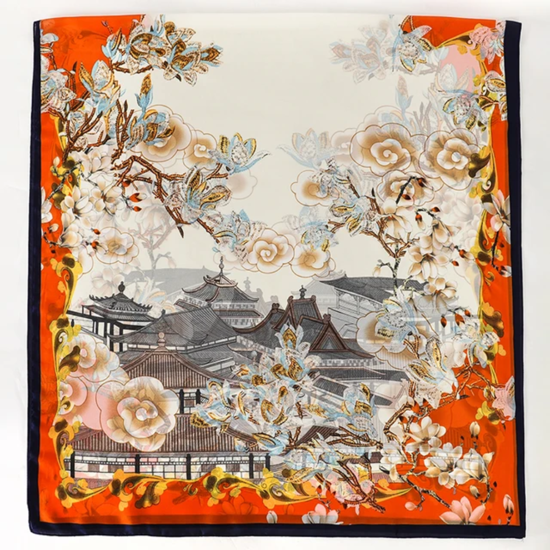 Orchid Bloom Printed Silk Scarf