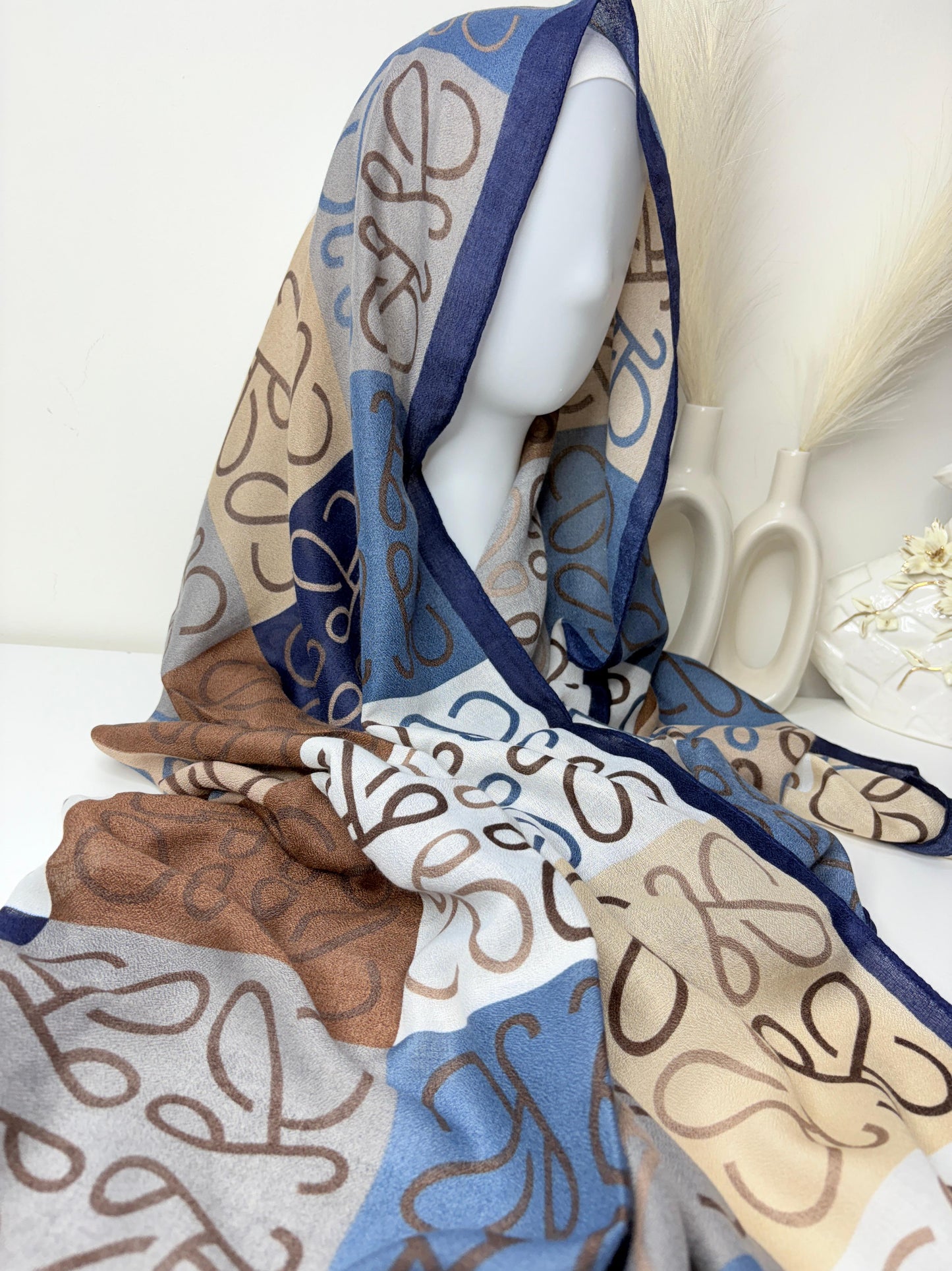 Luxe Haze Blue Printed Viscose Scarf