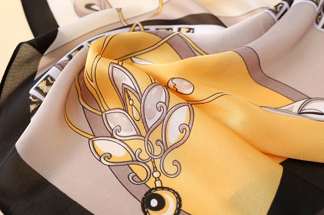 Yellow Black Abstract Printed Silk Scarf