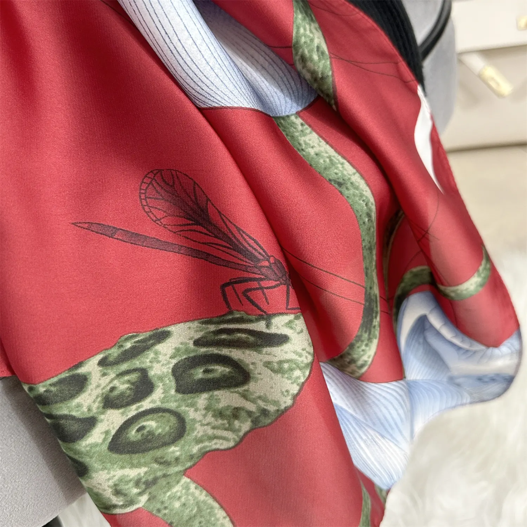 Blooming Lotus Maroon Silk Scarf