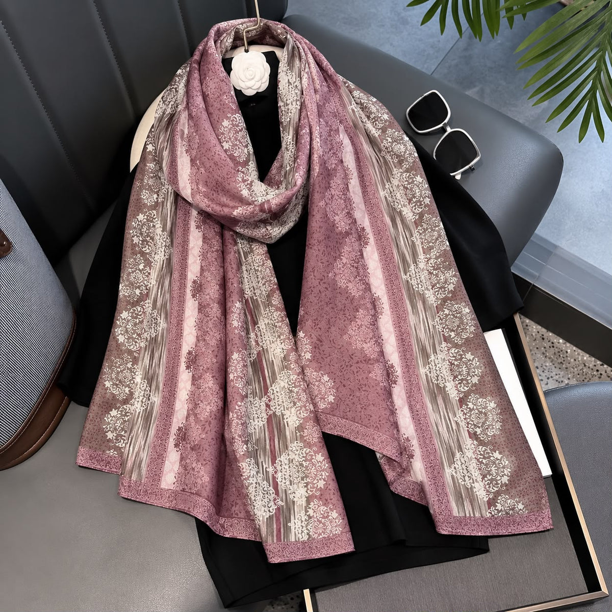 Pink Vintage Printed Viscose Scarf