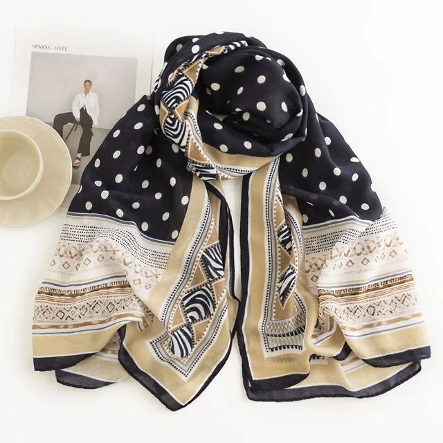 Blue White Dots Printed Viscose Scarf