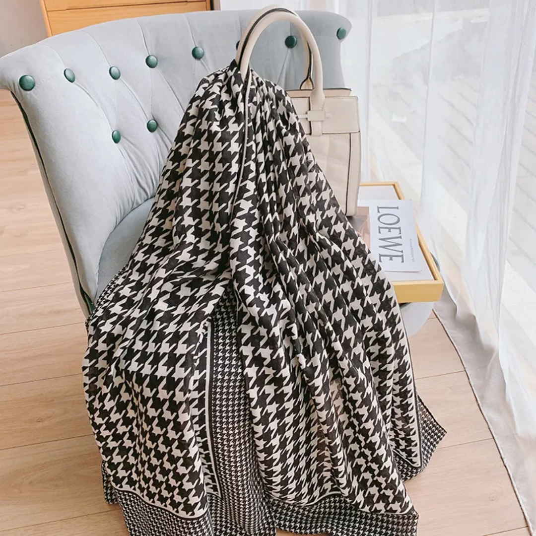 Black Cream M Printed Silk Scarf