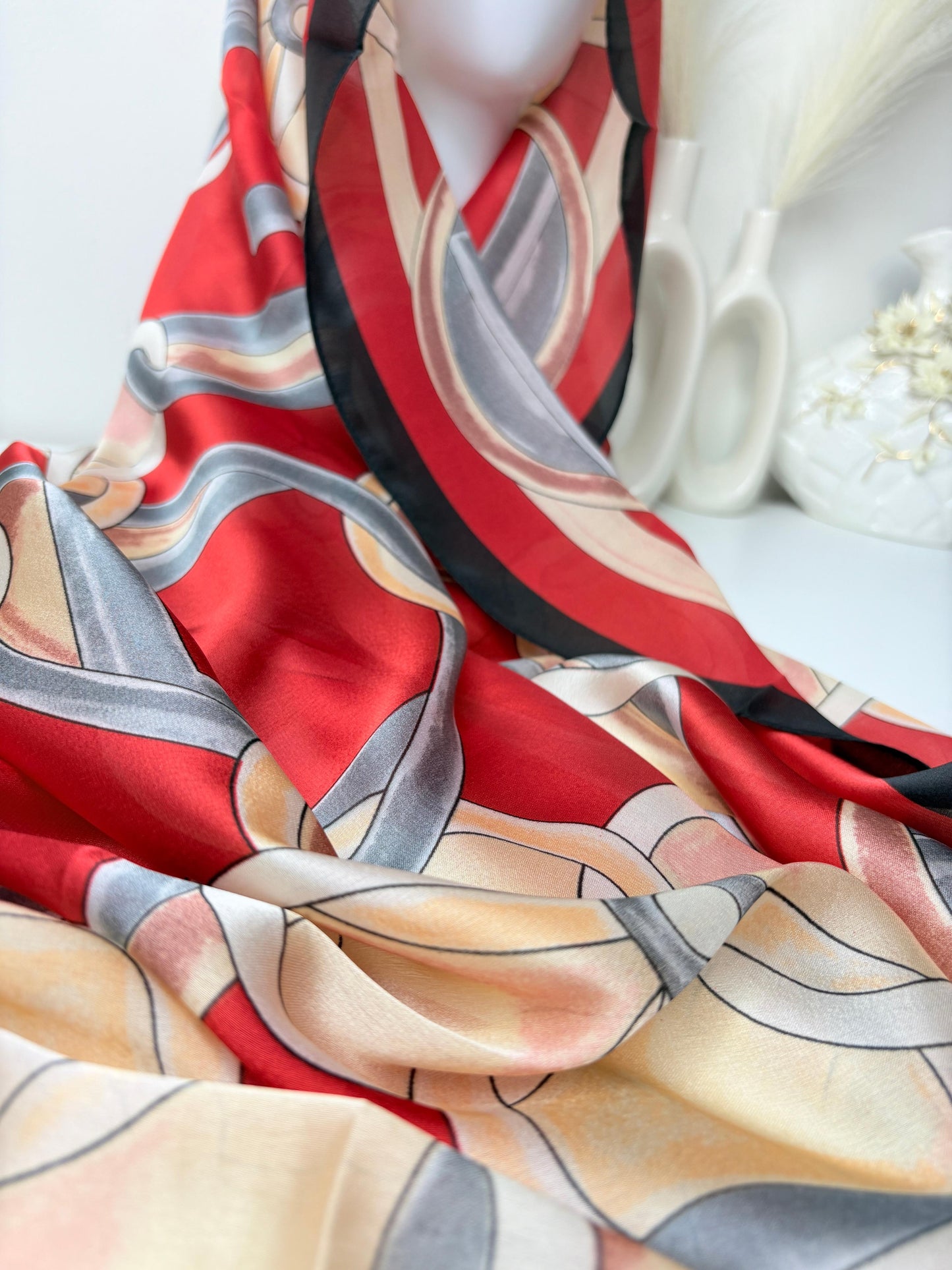 Red Rings Printed Silk Scarf