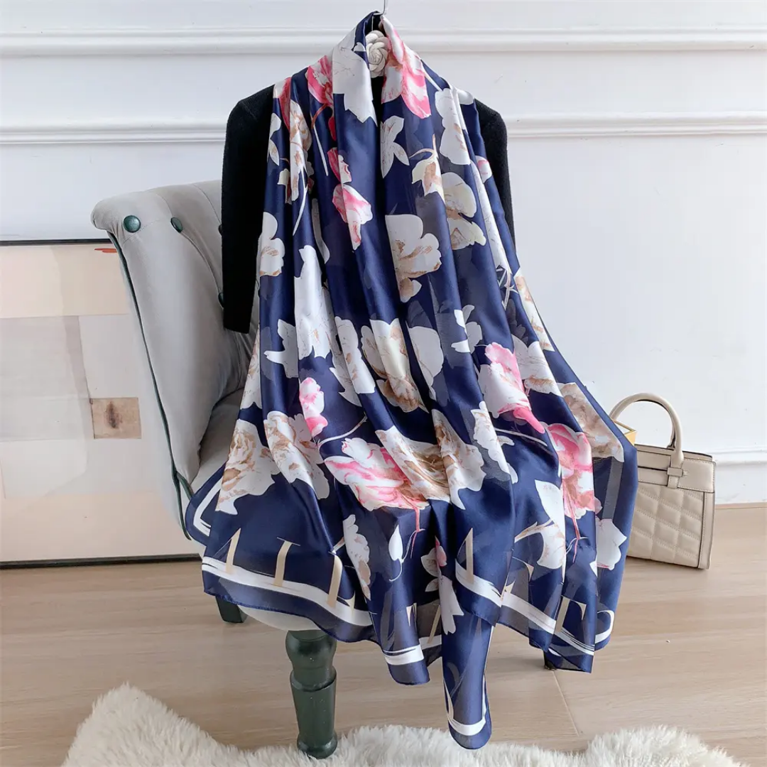 VAL Blue Printed Silk Scarf